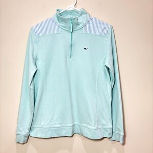 Vineyard Vines Mint Green Whale Embroidered 1/4 Zip Pullover Women M Preppy